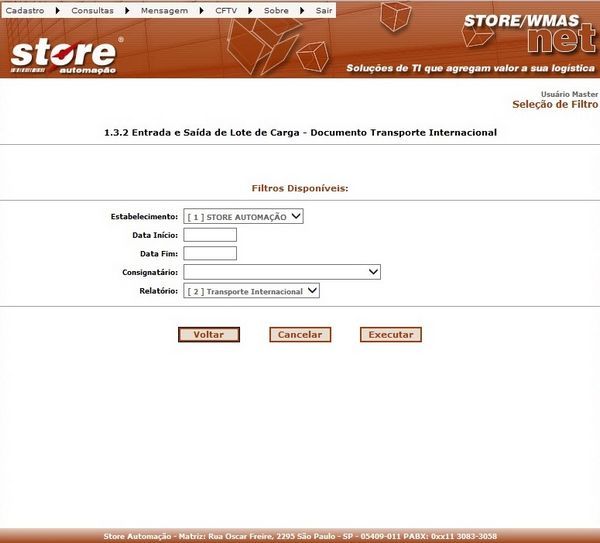 1.3.2 ENTRADA E SAÍDA DE LOTE DE CARGA - DOCUMENTO TRANSPORTE INTERNACIONAL
